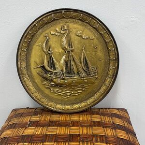 Vintage Brass Ship Wall Plaque